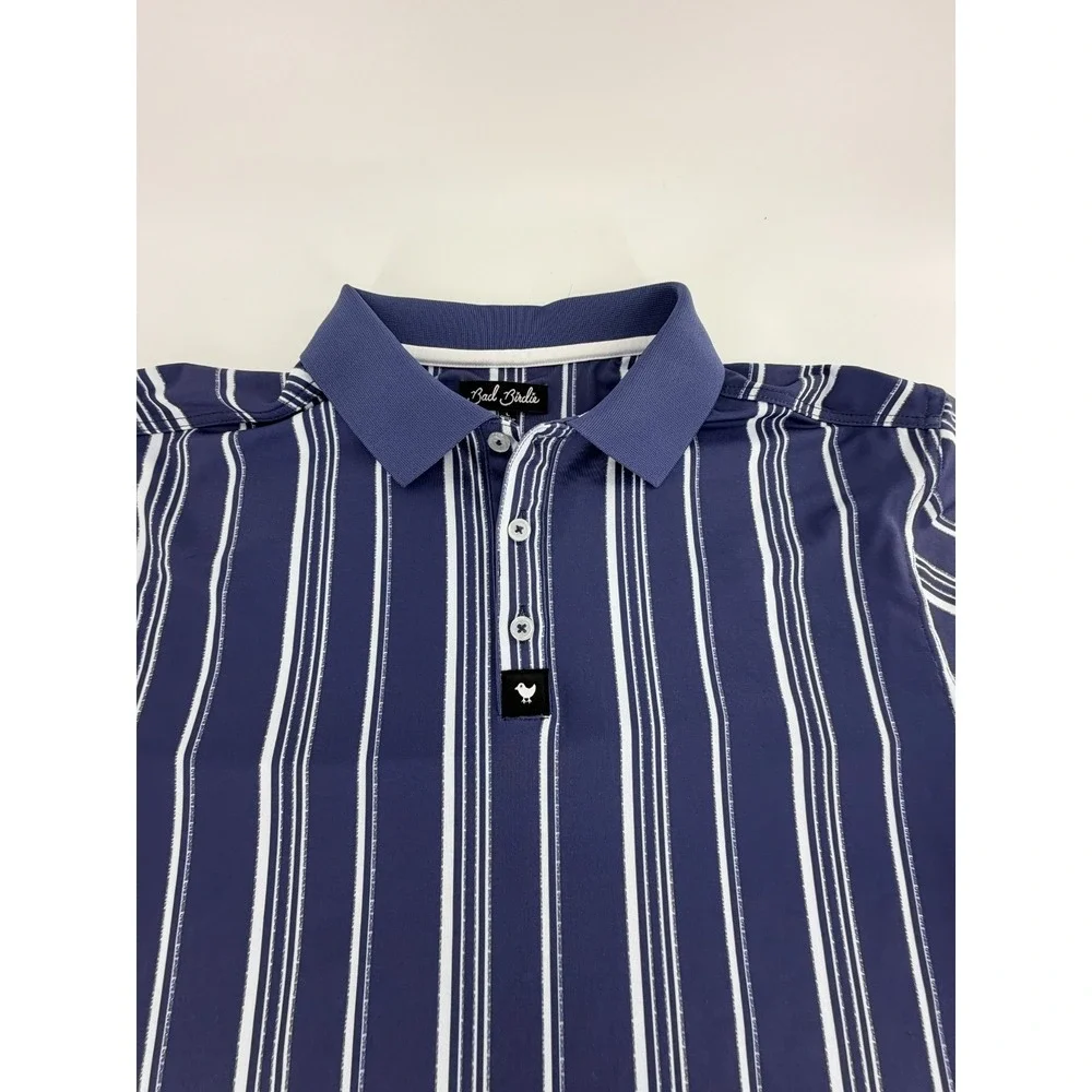 Bad Birdie Ridge Polo Winning Streak Cobalt Stripe Golf Shirt‎ Men's Size L NWOT